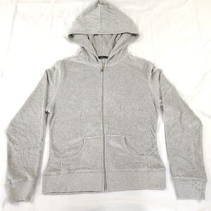 Zn Light Gray Velour Feel Full Zip Lightweight Hooded Jacket Size Medium